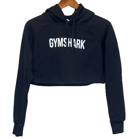 (Sold) Gymshark Cropped Pullover Hoodie-Black-Spellout Graphic-Small - Picture 2 of 13